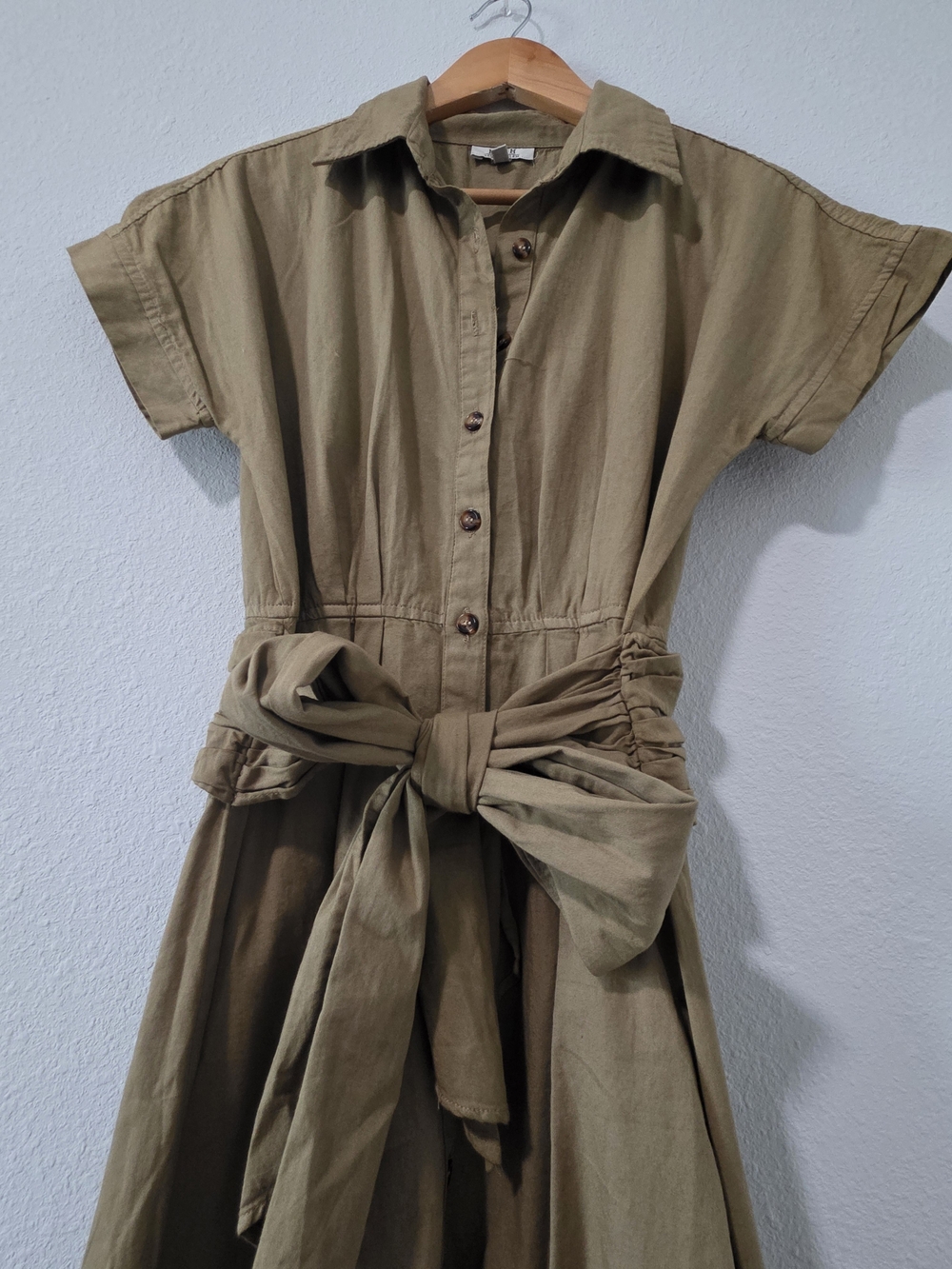 Women's Midi Dress in Olive Green - 100% Cotton - Picture 2 of 6